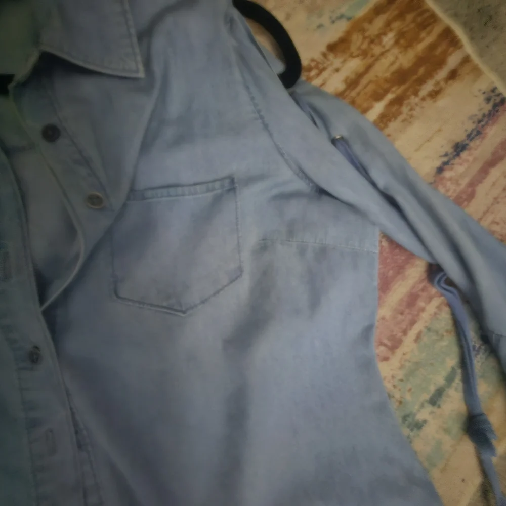 NEW!! Zara Blue Denim Open Shoulder Flare Sleeve Shirt - Picture 6 of 9